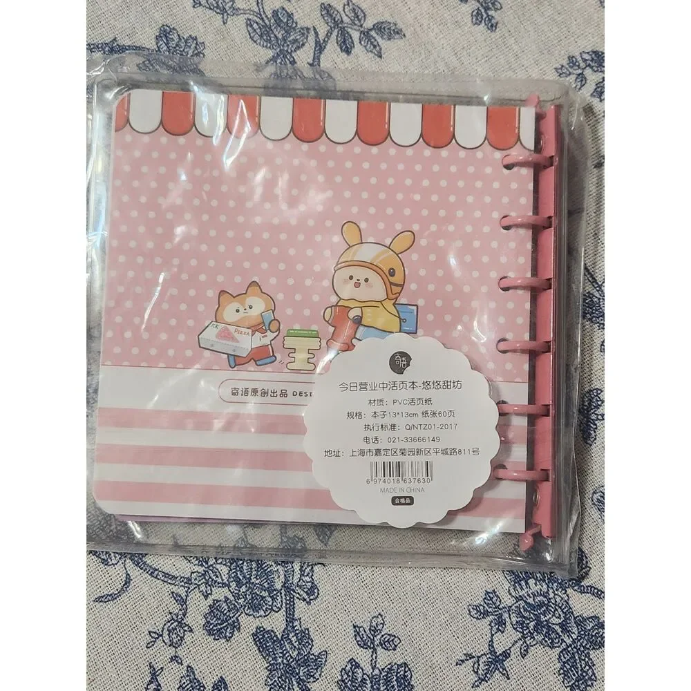 Mini Notebook Kawaii Girl Character Pizza Shop Keychain Journal A6